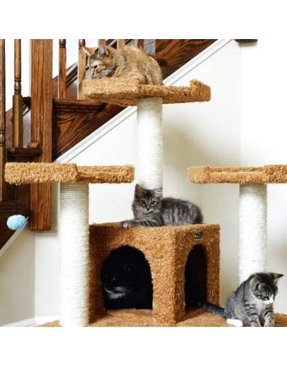 Ochre Brown - Real Wood 74" Multi-Level Cat Tree Large Cat Play Furniture