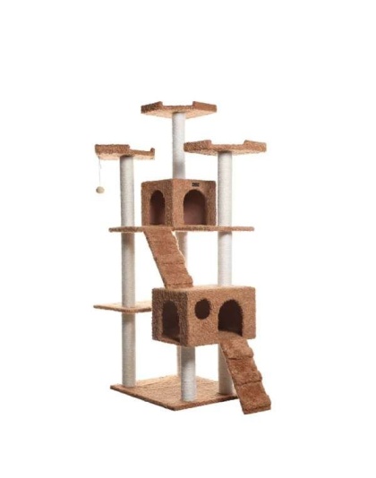 Ochre Brown - Real Wood 74" Multi-Level Cat Tree Large Cat Play Furniture
