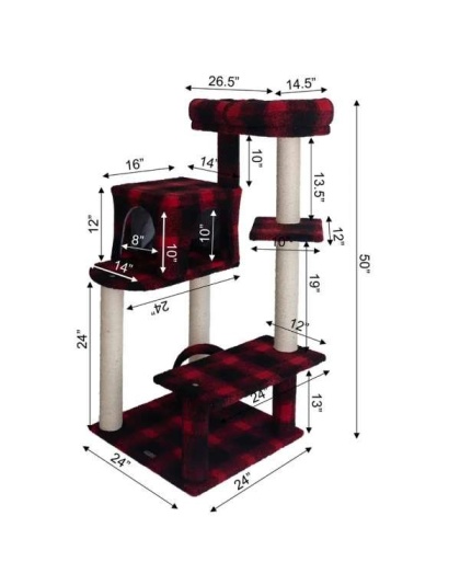 Real Wood B5008 50-Inch Classic Cat Tree With Veranda, Bench