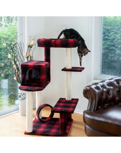 Real Wood B5008 50-Inch Classic Cat Tree With Veranda, Bench