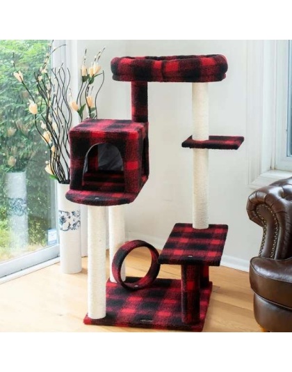 Real Wood B5008 50-Inch Classic Cat Tree With Veranda, Bench
