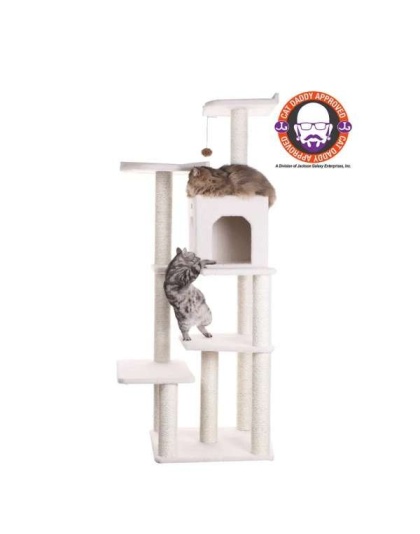 Real Wood B6802 Classic Cat Tree In Ivory 6 Levels Condo