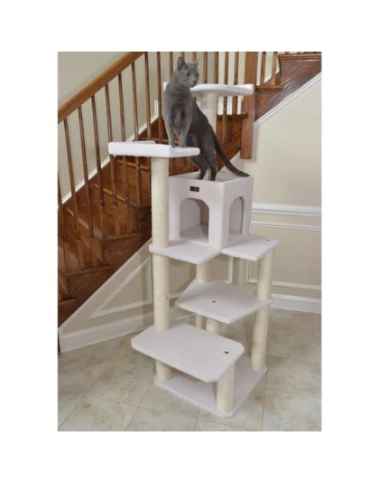 Real Wood B6802 Classic Cat Tree In Ivory 6 Levels Condo
