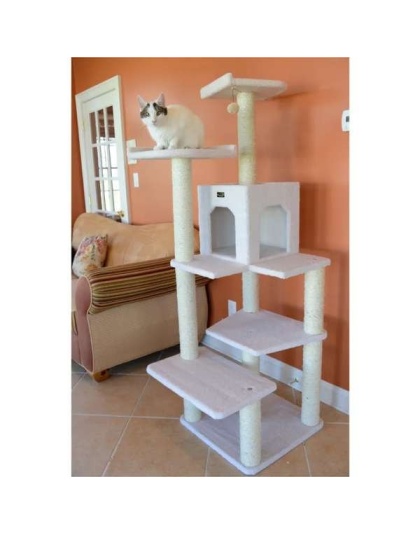 Real Wood B6802 Classic Cat Tree In Ivory 6 Levels Condo