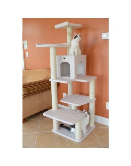 Real Wood B6802 Classic Cat Tree In Ivory 6 Levels Condo