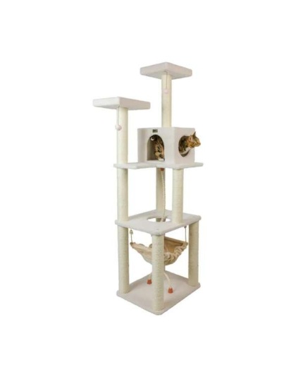 Real Wood B7301 Classic Ivory Cat Tree, 4 Levels With Rope