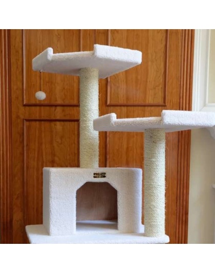 Real Wood B7801 Classic Cat Tree In Ivory 6 Levels Playhouse