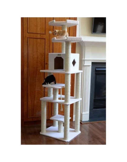 Real Wood B7801 Classic Cat Tree In Ivory 6 Levels Playhouse