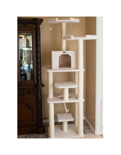 Real Wood B7801 Classic Cat Tree In Ivory 6 Levels Playhouse