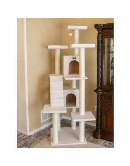Real Wood Classic Ivory Cat Tree Multi Levels Condos B7701