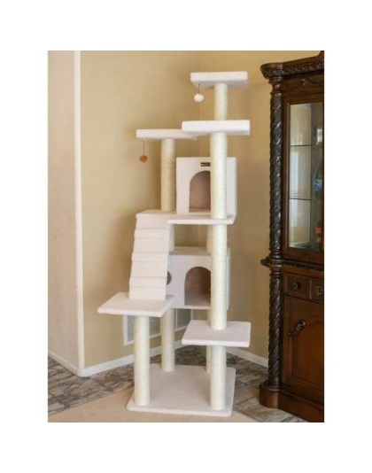 Real Wood Classic Ivory Cat Tree Multi Levels Condos B7701
