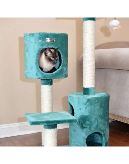 Real Woood Cat Tree House W 2 Private Condos 43" Green