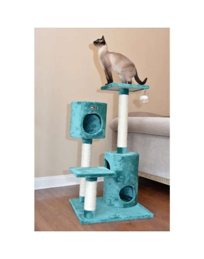 Real Woood Cat Tree House W 2 Private Condos 43" Green