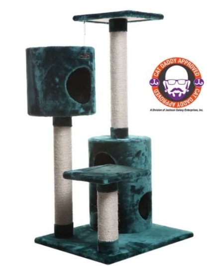 Real Woood Cat Tree House W 2 Private Condos 43" Green