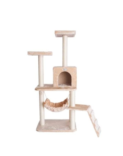 GleePet 57" H Cat Tree Beige Real Wood Cat Indoor House