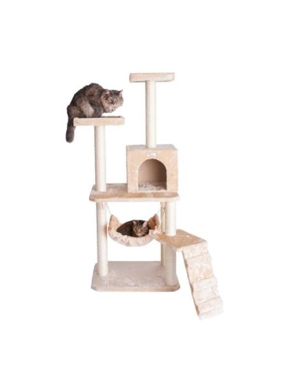 GleePet 57" H Cat Tree Beige Real Wood Cat Indoor House