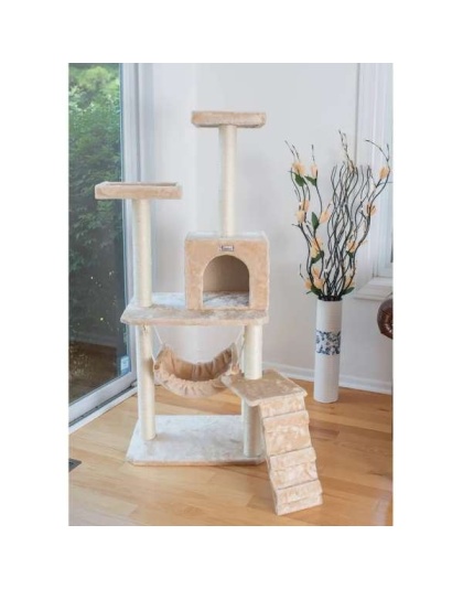 GleePet 57" H Cat Tree Beige Real Wood Cat Indoor House
