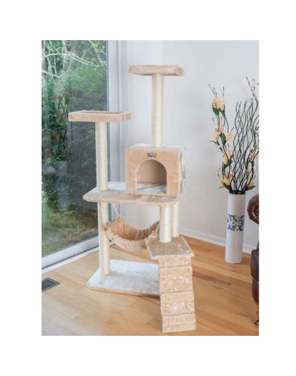 GleePet 57" H Cat Tree Beige Real Wood Cat Indoor House