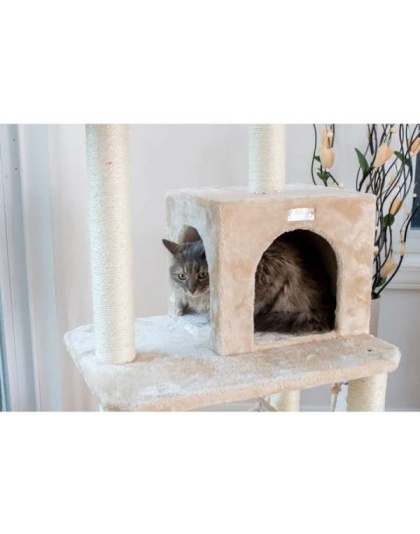 GleePet 57" H Cat Tree Beige Real Wood Cat Indoor House