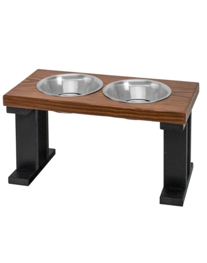 Black/Chestnut - Farmhouse 2 Bowl Elevated Regular Feeder -  12 Inch