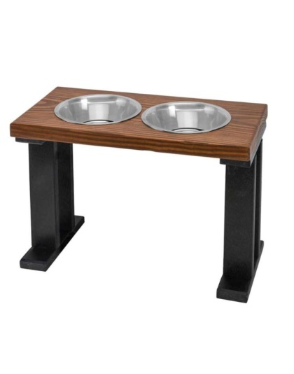 Black/Chestnut - Farmhouse 2 Bowl Elevated Regular Feeder -  16 Inch
