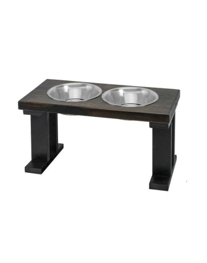 Black/Ebony - Farmhouse 2 Bowl Elevated Regular Feeder -  12 Inch