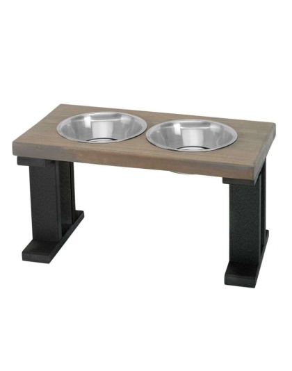 Black/Gray - Farmhouse 2 Bowl Elevated Regular Feeder -  12 Inch