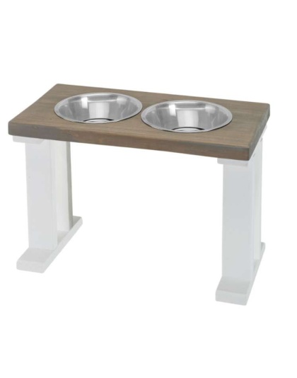 White/Gray - Farmhouse 2 Bowl Elevated Regular Feeder -  16 Inch