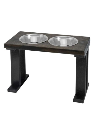 Black/Ebony - Farmhouse 2 Bowl Elevated Regular Feeder -  16 Inch