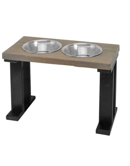 Black/Gray - Farmhouse 2 Bowl Elevated Regular Feeder -  16 Inch