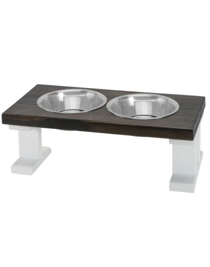 White/Ebony - Farmhouse 2 Bowl Elevated Regular Feeder -  8 Inch