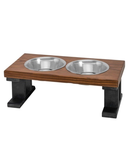 Black/Chestnut - Farmhouse 2 Bowl Elevated Regular Feeder -  8 Inch