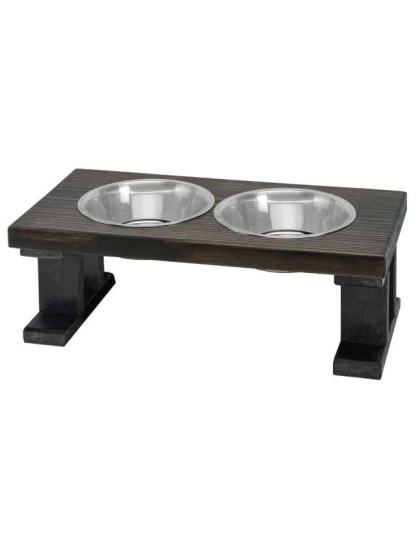 Black/Ebony - Farmhouse 2 Bowl Elevated Regular Feeder -  8 Inch