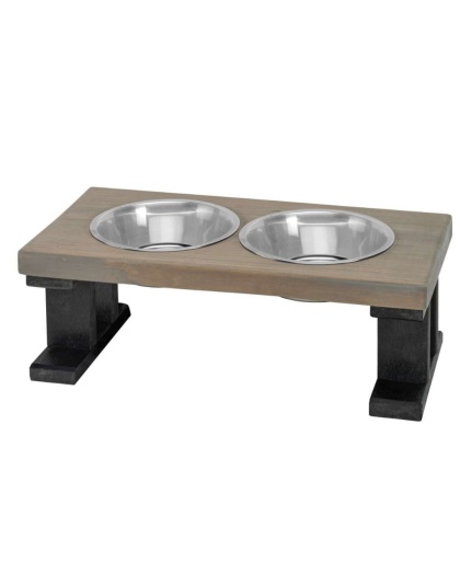 Black/Gray - Farmhouse 2 Bowl Elevated Regular Feeder -  8 Inch