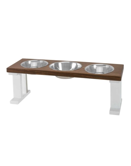 White/Chestnut - Farmhouse 3 Bowl Elevated Regular Feeder -  12 Inch