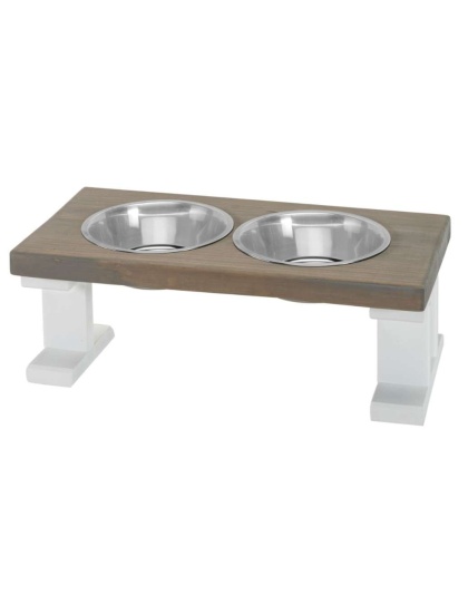 White/Gray - Farmhouse 2 Bowl Elevated Regular Feeder -  8 Inch