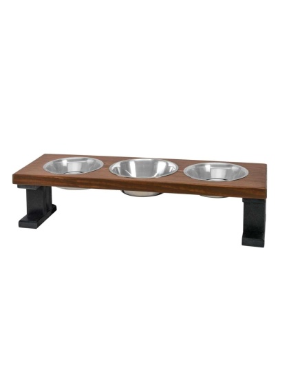 Black/Chestnut - Farmhouse 3 Bowl Elevated Regular Feeder -  12 Inch