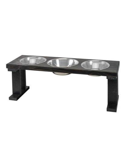 Black/Ebony - Farmhouse 3 Bowl Elevated Regular Feeder -  12 Inch