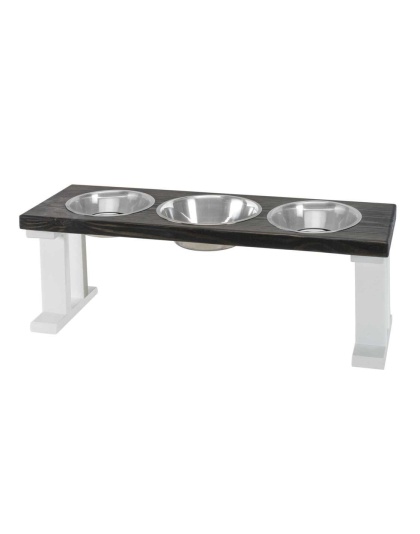 White/Ebony - Farmhouse 3 Bowl Elevated Regular Feeder -  12 Inch
