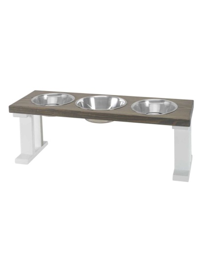 White/Gray - Farmhouse 3 Bowl Elevated Regular Feeder -  12 Inch