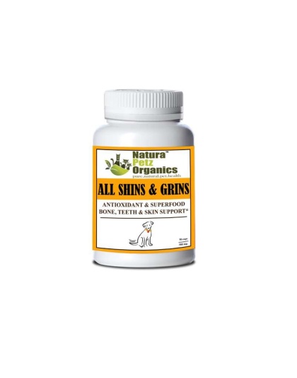 All Shins & Grins Capsules - Antioxidant Super Food Bone, Eye, Teeth & Skin Support Dog & Cat* - DOG/ 90 caps / 500 mg.