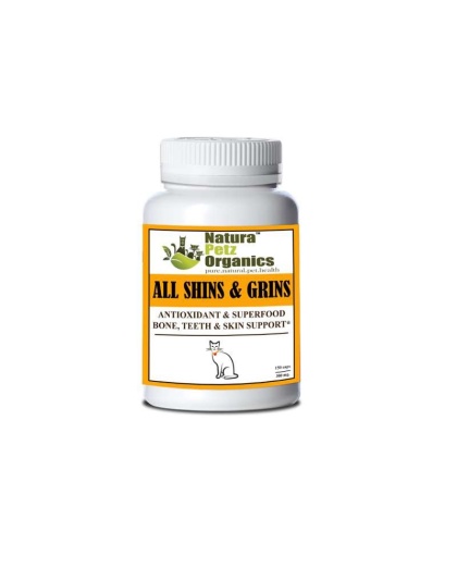 All Shins & Grins Capsules - Antioxidant Super Food Bone, Eye, Teeth & Skin Support Dog & Cat* - CAT/ 150 caps / 300 mg
