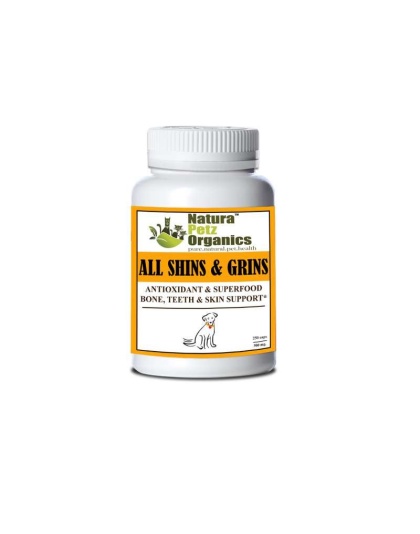 All Shins & Grins Capsules - Antioxidant Super Food Bone, Eye, Teeth & Skin Support Dog & Cat* - DOG/ 250 caps / 500 mg.