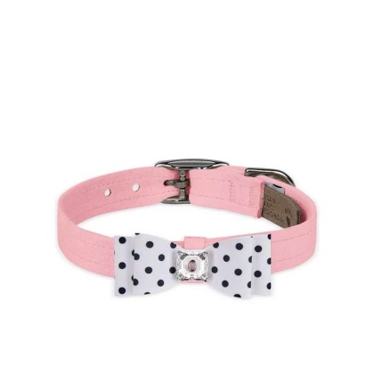 Puppy Pink/Black & White Polka Dot  - Susan Lanci Designs Black & White Polka Dot Big Bow Collar - Large