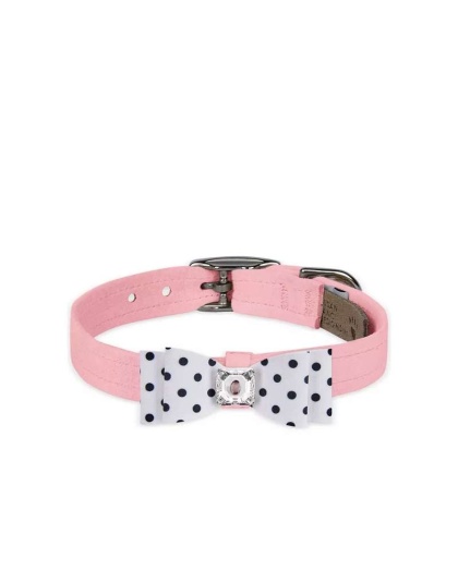 Puppy Pink/Black & White Polka Dot  - Susan Lanci Designs Black & White Polka Dot Big Bow Collar - XL