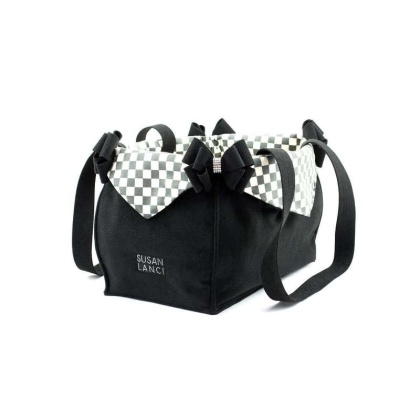 Black - Susan Lanci Designs Black Double Nouveau Bow Luxury Carrier with Windsor Check Flaps - 1