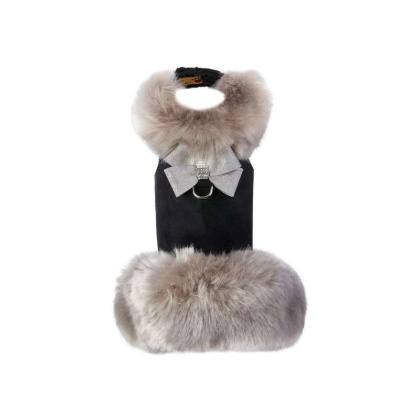 Black - Susan Lanci Designs Platinum Glitzerati Nouveau Bow Silver Fox Faux Fur Coat - Large