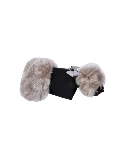 Black - Susan Lanci Designs Platinum Glitzerati Nouveau Bow Silver Fox Faux Fur Coat - Large