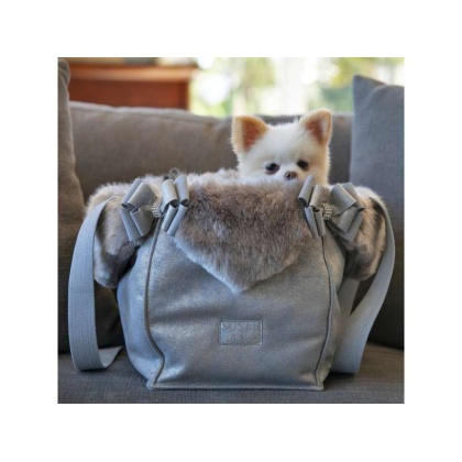 Platinum Glitzerati - Susan Lanci Designs Platinum Glitzerati Double Nouveau Bow Luxury Carrier with Fur Trim - 1