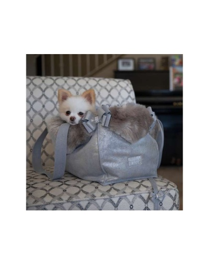 Platinum Glitzerati - Susan Lanci Designs Platinum Glitzerati Double Nouveau Bow Luxury Carrier with Fur Trim - 1